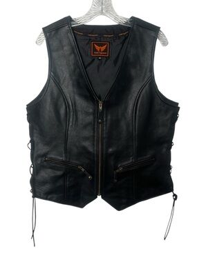 A&H Apparel Womens Biker Classic Leather Vest Cowhide Leather Vest Gun Pocket XL